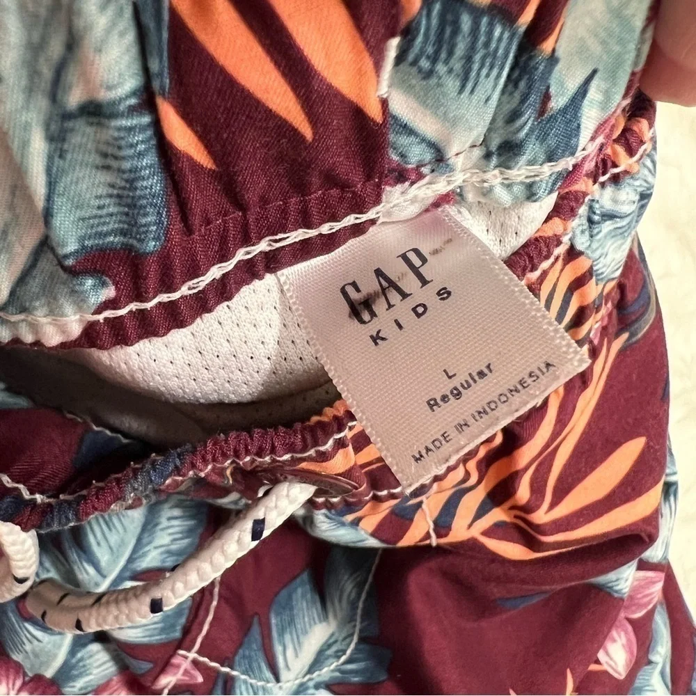 Gap Kids Swim Trunks Ruby Wine Palm Print